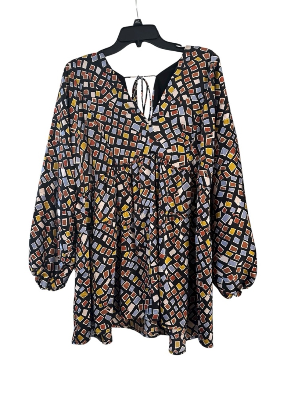 Entro Multicolor Geometric Print Balloon Sleeve Blouse Size 1X